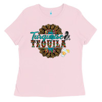 Bubblegum Pink turquoise gemstone and taquila Ladies Tee - RanaPortraitStore