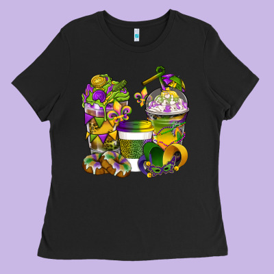 Mardi Gras Coffee Cups Ladies Tee Designed By Bundleandbundleshop