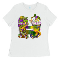 White Mardi Gras Coffee Cups Ladies Tee - BundleAndBundleShop