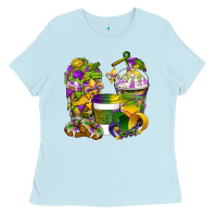 Baby Blue Mardi Gras Coffee Cups Ladies Tee - BundleAndBundleShop
