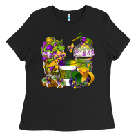Black Mardi Gras Coffee Cups Ladies Tee - BundleAndBundleShop