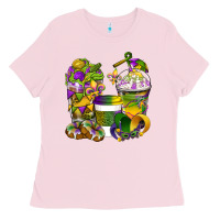 Bubblegum Pink Mardi Gras Coffee Cups Ladies Tee - BundleAndBundleShop