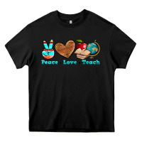 Black peace love teach Heavy Core Tee - NancyCooperArtShop
