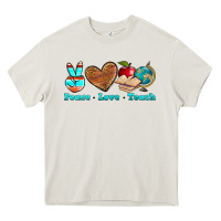 Cream peace love teach Heavy Core Tee - NancyCooperArtShop