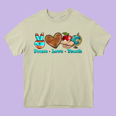 Peace Love Teach Heavy Core Tee Designed By Nancycooperartshop