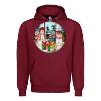 Burgundy Christmas snowman Zipper Hoodie - FaDigitalArtStudio