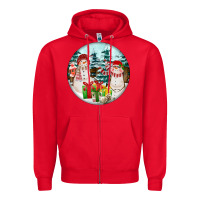Red Christmas snowman Zipper Hoodie - FaDigitalArtStudio