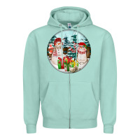 Seafoam Christmas snowman Zipper Hoodie - FaDigitalArtStudio