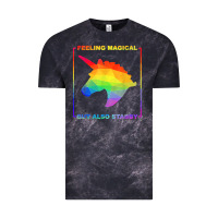Cloud Black feeling magical but also stabby unicorn rainbow t shirt Vintage Tee - linhVisuals