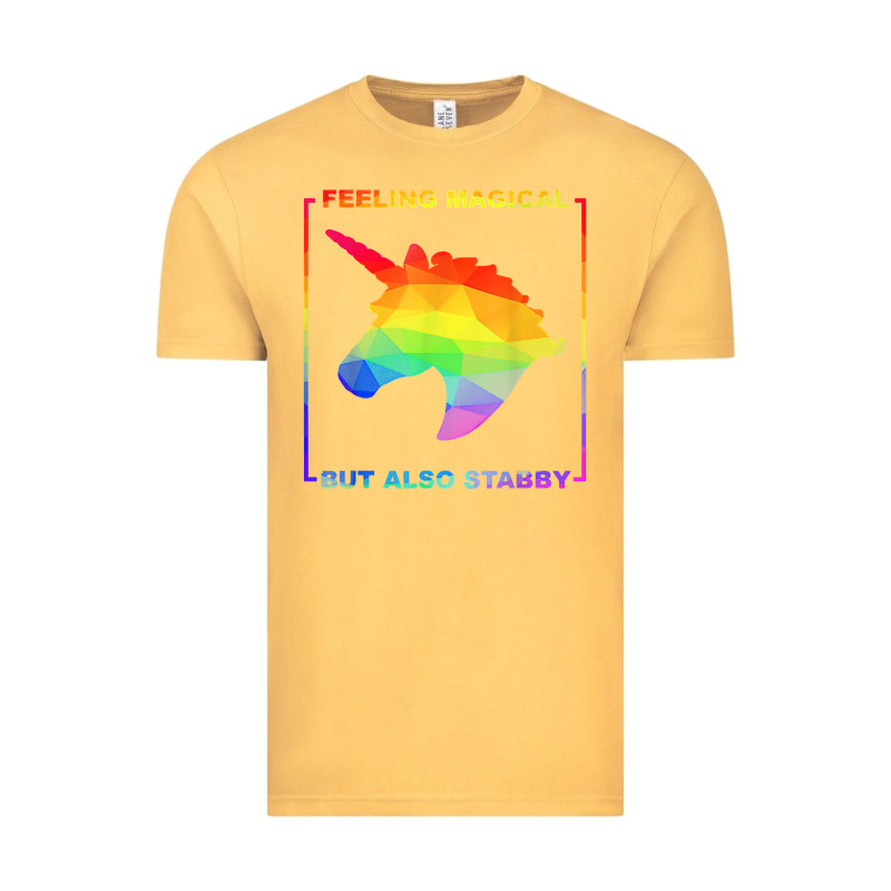 Feeling Magical But Also Stabby Unicorn Rainbow T Shirt Vintage Tee by linhVisuals | Teevron