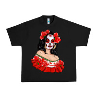 Black Mexicana Skull Girl with Roses Urban Heavy Tee - texasbilliewilder