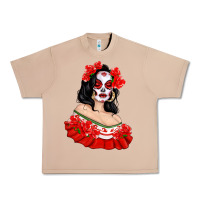 Burro Mexicana Skull Girl with Roses Urban Heavy Tee - texasbilliewilder