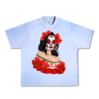 Grape Ice Mexicana Skull Girl with Roses Urban Heavy Tee - texasbilliewilder