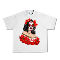 Lunar Rock Mexicana Skull Girl with Roses Urban Heavy Tee - texasbilliewilder