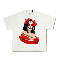 Pistachio Mexicana Skull Girl with Roses Urban Heavy Tee - texasbilliewilder