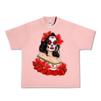 Salmon Mexicana Skull Girl with Roses Urban Heavy Tee - texasbilliewilder