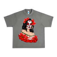 Tornado Mexicana Skull Girl with Roses Urban Heavy Tee - texasbilliewilder