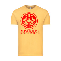Vintage Mustard iww injury one is injury to all front and back red zip hoodie Vintage Tee - linhVisuals