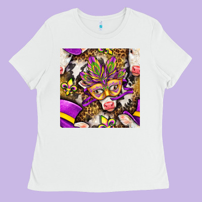 Mardi Gras Cow With Carnival Mask Seamless Pattern Ladies Tee Designed By Bundleandbundleshop