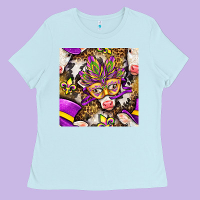 Mardi Gras Cow With Carnival Mask Seamless Pattern Ladies Tee Designed By Bundleandbundleshop
