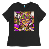 Black Mardi Gras cow with carnival mask seamless pattern Ladies Tee - BundleAndBundleShop