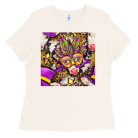 Bone Mardi Gras cow with carnival mask seamless pattern Ladies Tee - BundleAndBundleShop