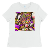 White Mardi Gras cow with carnival mask seamless pattern Ladies Tee - BundleAndBundleShop