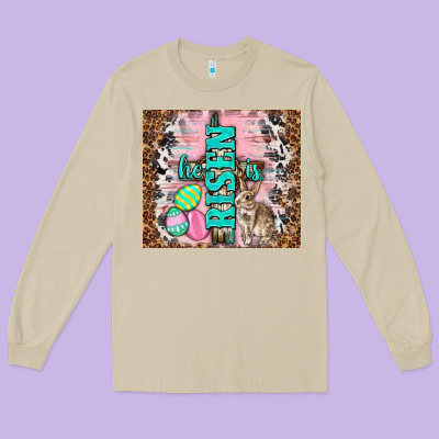 Western He Is Risen With Rabbit Long Sleeve Tee Designed By Tumblerdesignbyshophia
