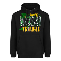 Black Half Irish All Trouble Heavyweight Hoodie - CowhideDigitalArt