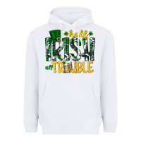White Half Irish All Trouble Heavyweight Hoodie - CowhideDigitalArt