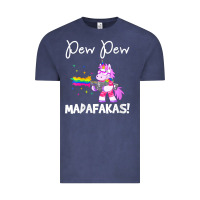 Vintage Denim womens pew madafakas funny fantasy unicorn with rainbow gun   white v Vintage Tee - linhVisuals