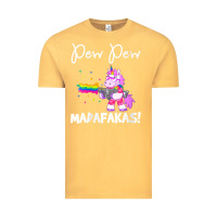 Vintage Mustard womens pew madafakas funny fantasy unicorn with rainbow gun   white v Vintage Tee - linhVisuals