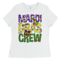 White Mardi Gras crew Ladies Tee - BundleAndBundleShop