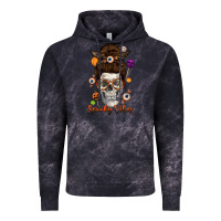 Cloud Black Spooky Vibes Skull Messy Bun Vintage Hoodie - texasbilliewilder