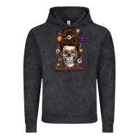 Vintage Black Spooky Vibes Skull Messy Bun Vintage Hoodie - texasbilliewilder