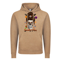 Vintage Coffee Spooky Vibes Skull Messy Bun Vintage Hoodie - texasbilliewilder