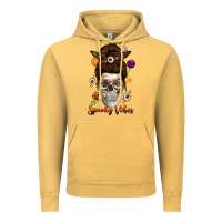 Vintage Mustard Spooky Vibes Skull Messy Bun Vintage Hoodie - texasbilliewilder