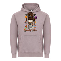 Vintage Zinc Spooky Vibes Skull Messy Bun Vintage Hoodie - texasbilliewilder