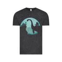 Vintage Black bigfoot riding loch ness monster sasquatch ufo abduction pullover hood Vintage Tee - linhVisuals
