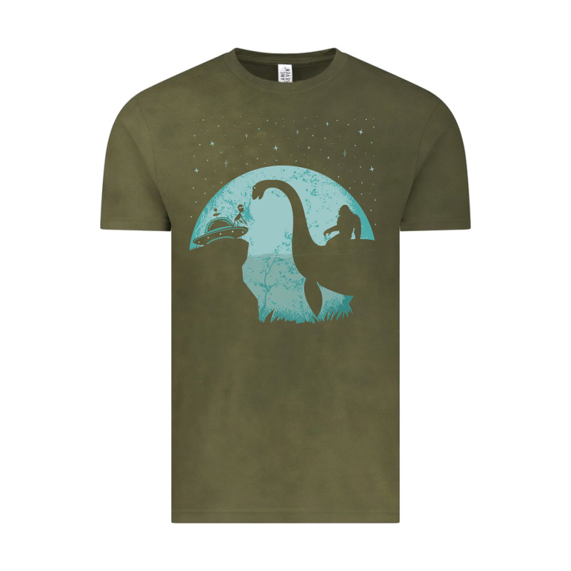 Bigfoot Riding Loch Ness Monster Sasquatch Ufo Abduction Pullover Hood Vintage Tee by linhVisuals | Teevron