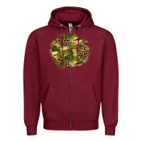 Burgundy camouflage and leopard patch  2 Zipper Hoodie - BundleAndBundleShop