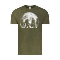 Vintage Olive bigfoot in the forest hiding at night full moon trees nature t shirt Vintage Tee - linhVisuals