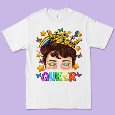 Lgbtq+ Queer Portrait With Crown And Rainbow Premium Tee Designed By Bundleandbundleshop