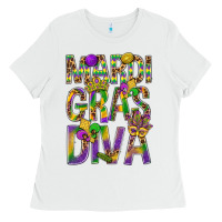 White Mardi Gras diva Ladies Tee - BundleAndBundleShop