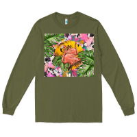 Army Green flamingo with leopard Long Sleeve Tee - TumblerDesignByShophia