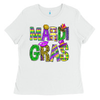 White Mardi Gras Carnaval Mask Ladies Tee - BundleAndBundleShop