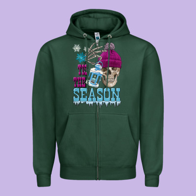 Tis The Season Winter Skull Zipper Hoodie Designed By Fadigitalartstudio