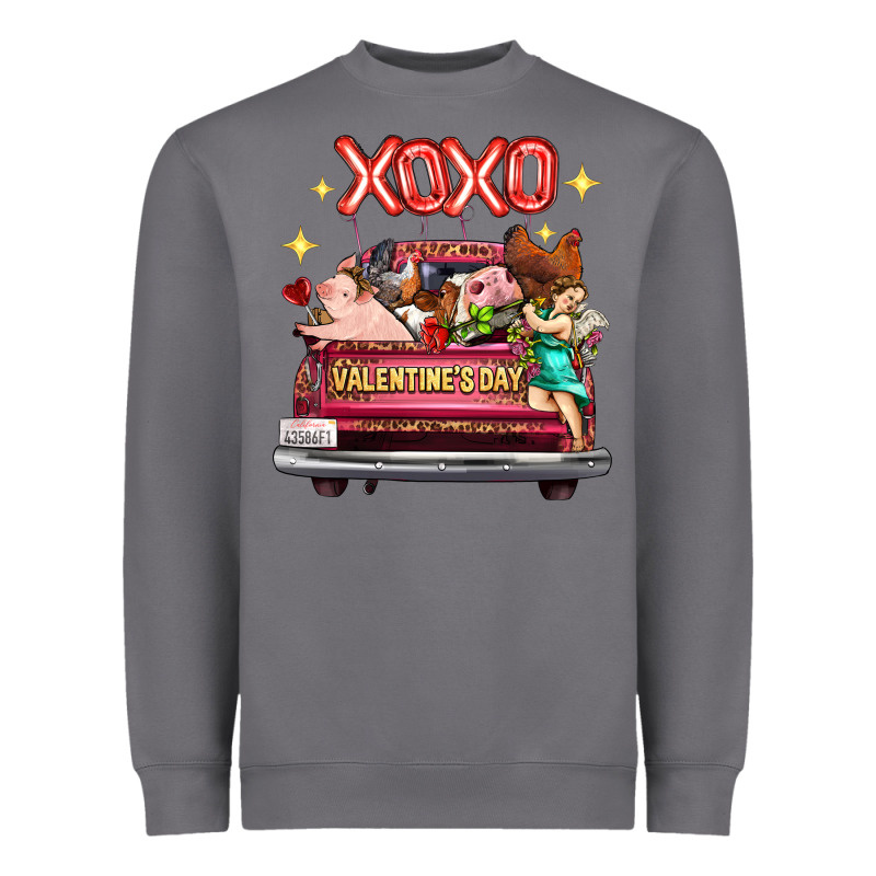 Valentine's Day Truck Farm Animals Cupid Xoxo Heavyweight Sweatshirt by FaDigitalArtStudio | Teevron