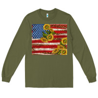 Army Green American flag sunflowers with leopard Long Sleeve Tee - TumblerDesignByShophia