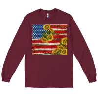 Burgundy American flag sunflowers with leopard Long Sleeve Tee - TumblerDesignByShophia